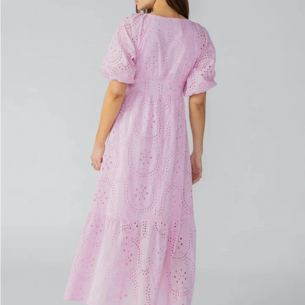 Sanctuary Ruffle Puff Sleeve‎ Eyelet Maxi Dress Pink Size 10 NWOT